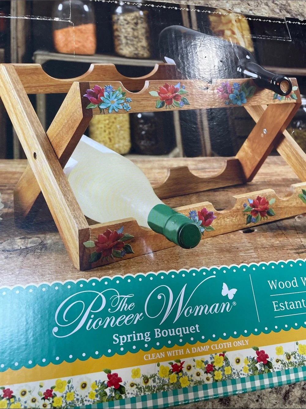 The Pioneer Woman Spring Bouquet Wood  13.9” Wine Rack. NEW IN BOX!